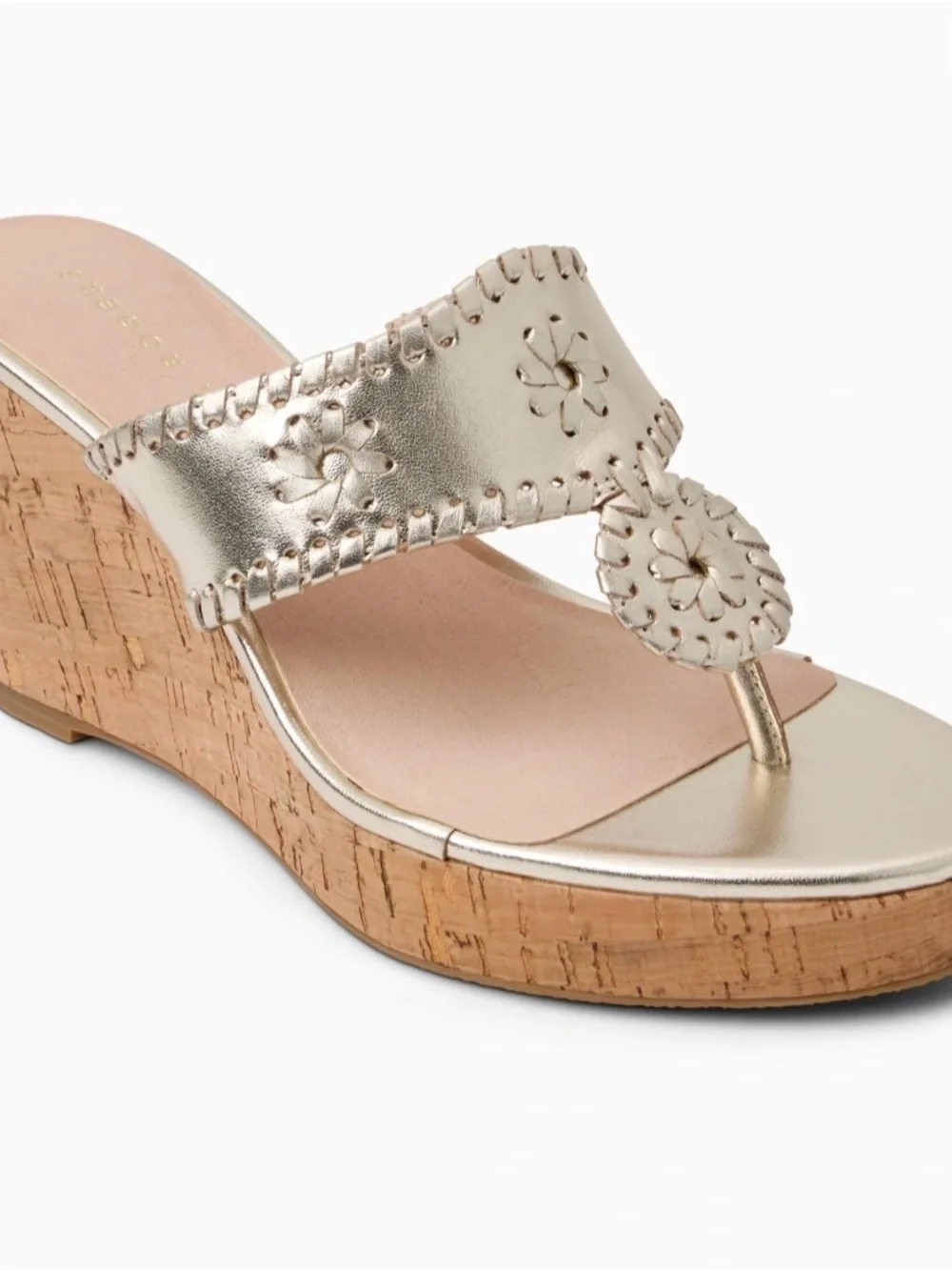 Jack Rogers Gold Metallic Cork Wedge Sandals